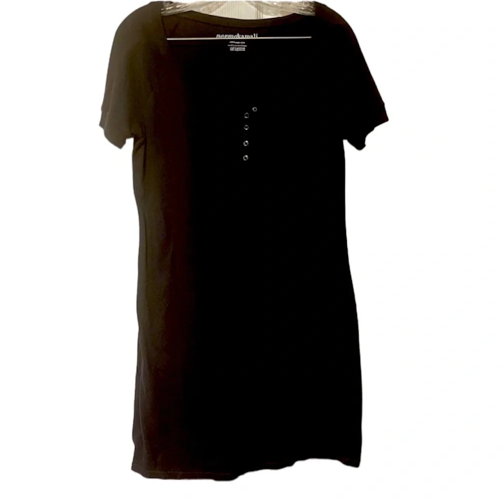 Norma Kamali Black Tshirt Dress with Buttons on Front Size Medium - Picture 1 of 6